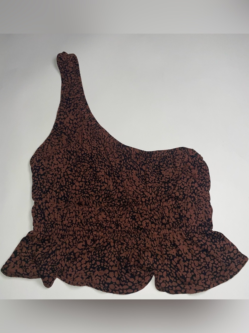 Urban Outfitters S Brown Black Speckle Pattern Peplum Shoulder Strap Crop Top